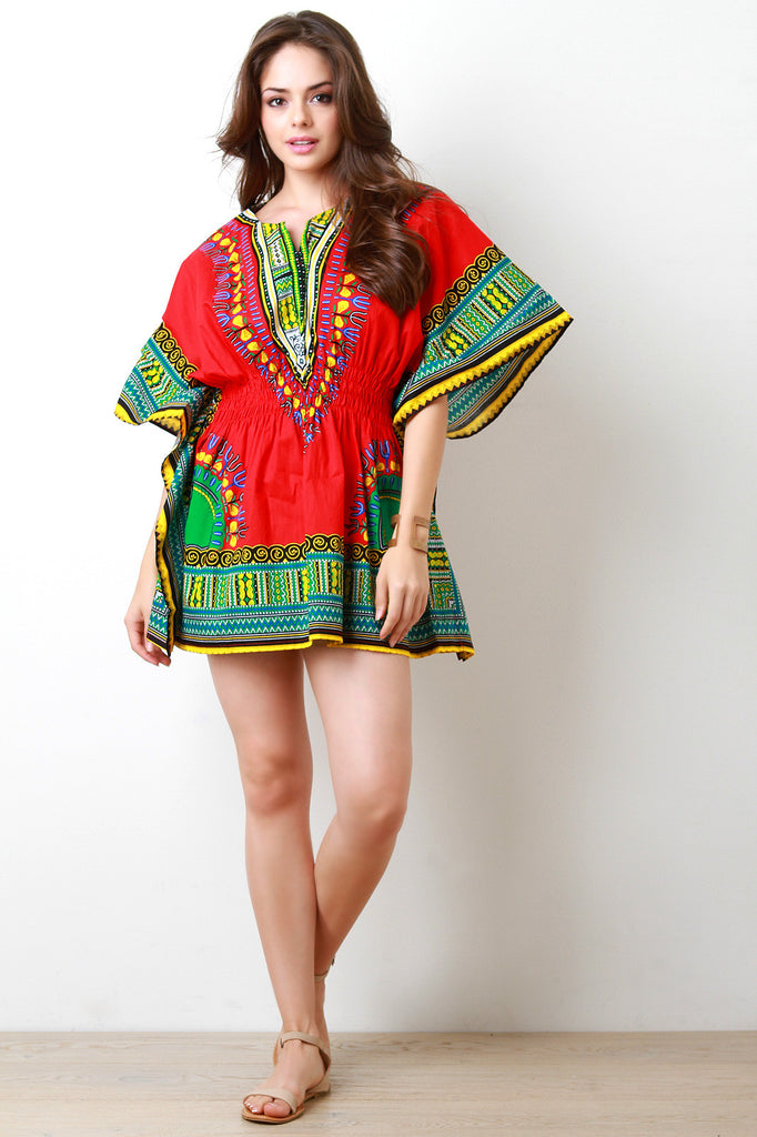 dashiki mini dress Dashiki Print Tribal Short Sleeve Mini Dress