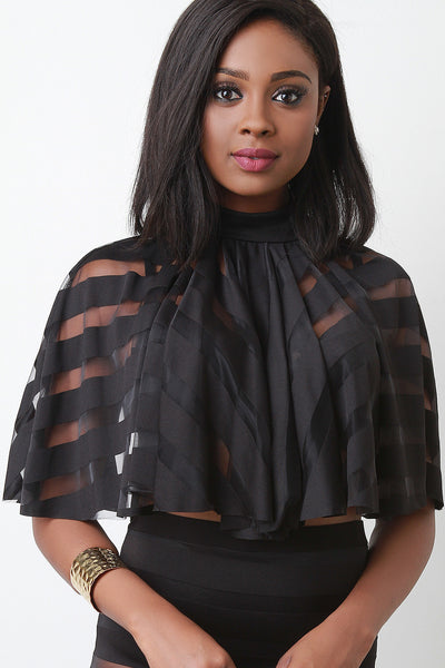 Semi Sheer Open Back Cape Style Crop Top