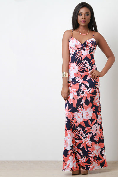 Knotted Floral Print Maxi Dress