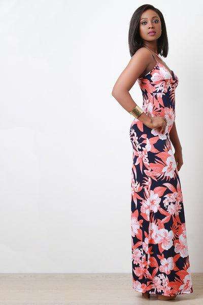 Knotted Floral Print Maxi Dress