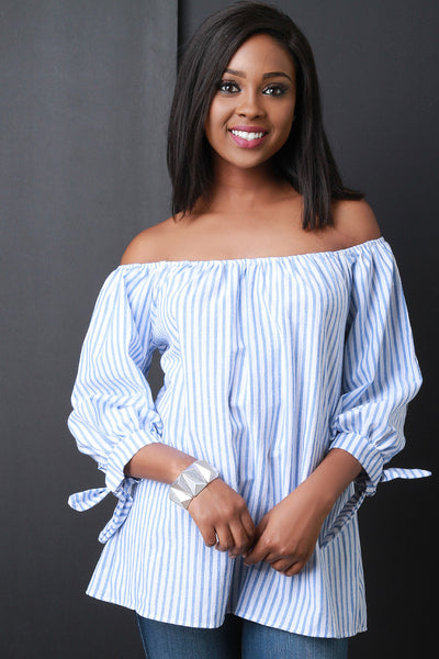 Striped Off The Shoulder Tie Sleeve Top