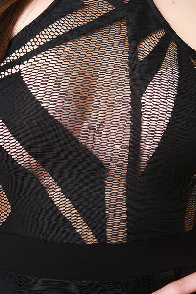 Patterned Fishnet Choker Wide Leg Slit Jumpsuit