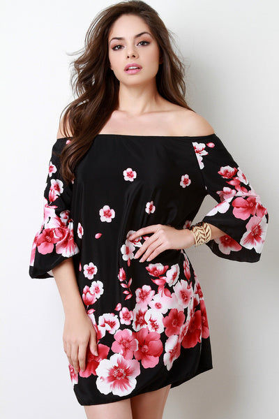 Night Flowers Off The Shoulder Shift Dress