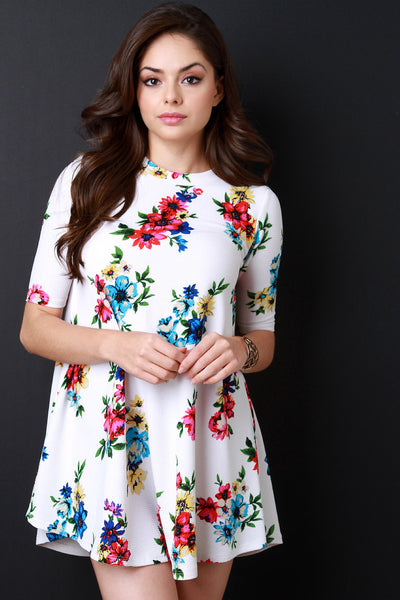 Textured Knit Floral Print Shift Dress