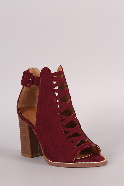 Suede Crisscross Cutout Chunky Heeled Booties