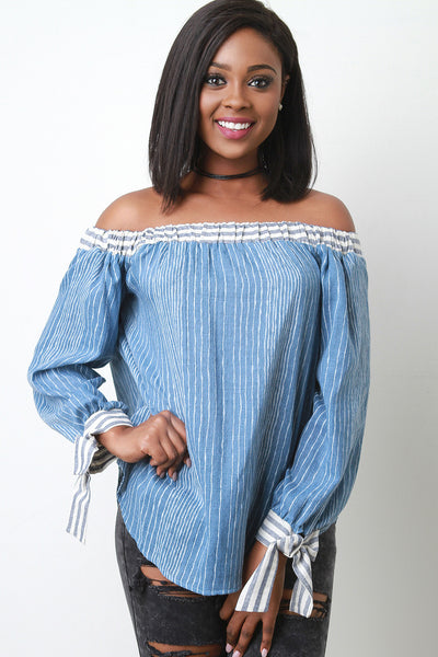 Striped Chambray Bardot Top