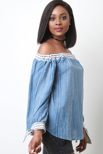 Striped Chambray Bardot Top