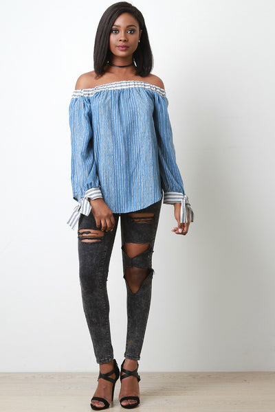 Striped Chambray Bardot Top