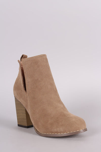 Suede Side Cutout Chunky Heeled Booties