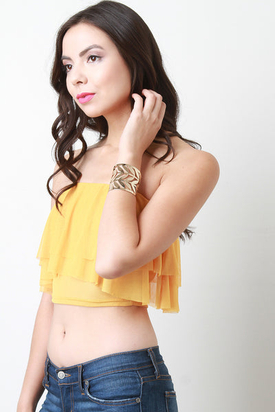 Tiered Ruffle Chiffon Strapless Crop Top