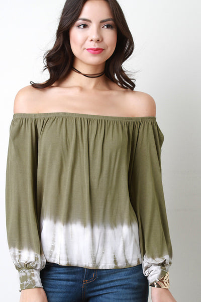 Off The Shoulder Tie Dye Hem Top