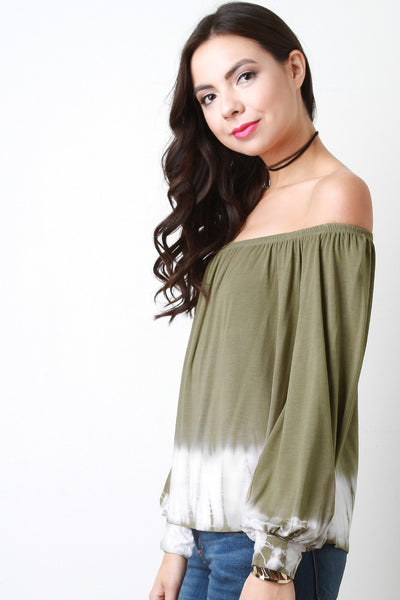 Off The Shoulder Tie Dye Hem Top