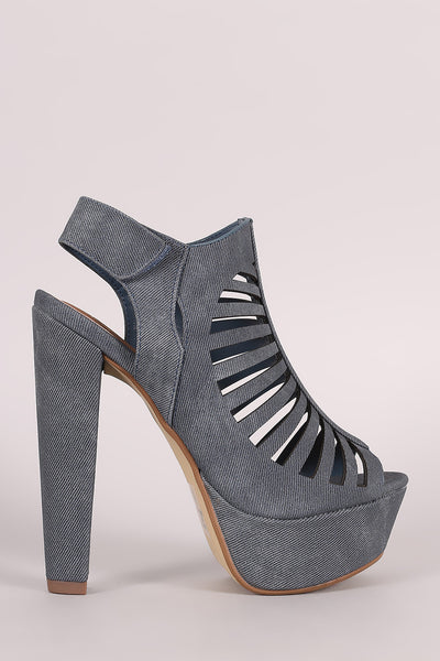 Speed Limited 98 Denim Caged Cutout Platform Heel