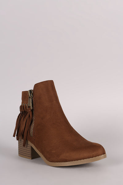 City Classified Suede Fringe Block Heel Ankle Boots