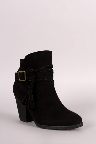 Bamboo Wrap-Around Tassel Chunky Heel Booties