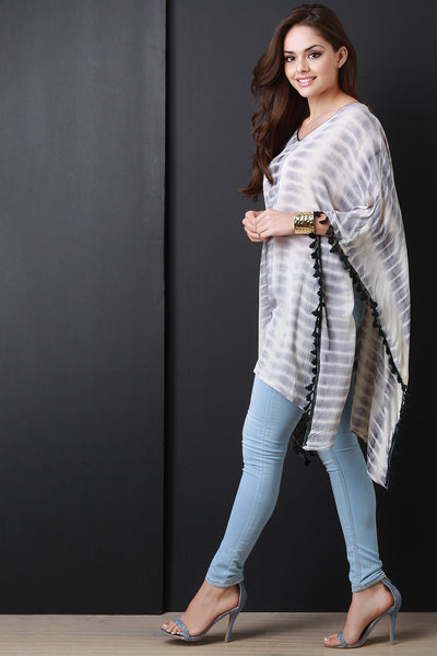 Tie Dye Fringe Tassel Handkerchief Poncho