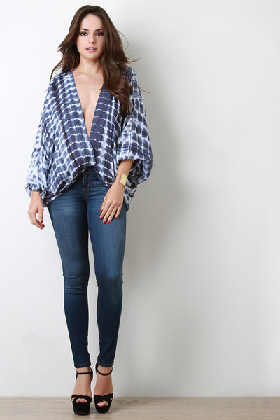 Tie Dye Deep V Cocoon Dolman Sleeve Top