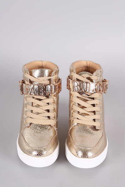 Liliana Fabulous Cracked Lace-Up High Top Wedge Sneaker