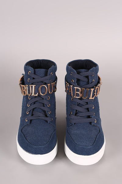 Liliana Denim Fabulous Lace-Up High Top Wedge Sneaker