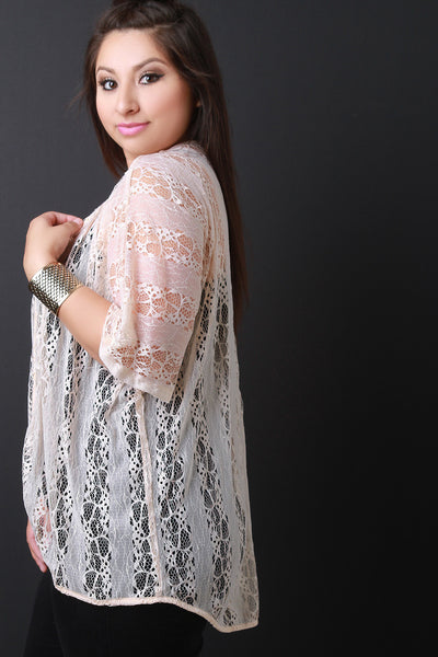 Semi-Sheer Lace Open Front Cardigan