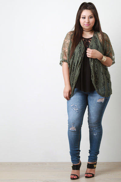 Semi-Sheer Lace Open Front Cardigan