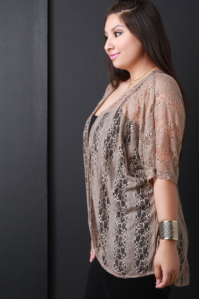 Semi-Sheer Lace Open Front Cardigan