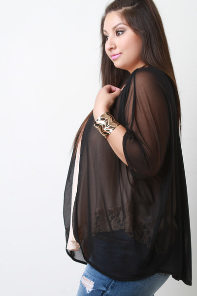 Semi-Sheer Mesh Open Front Cardigan