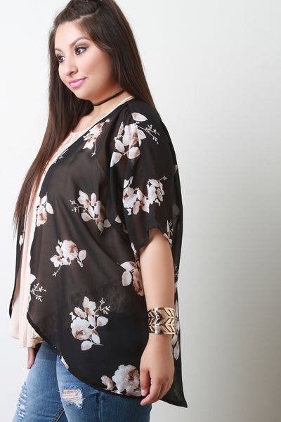 Floral Print Chiffon Kimono