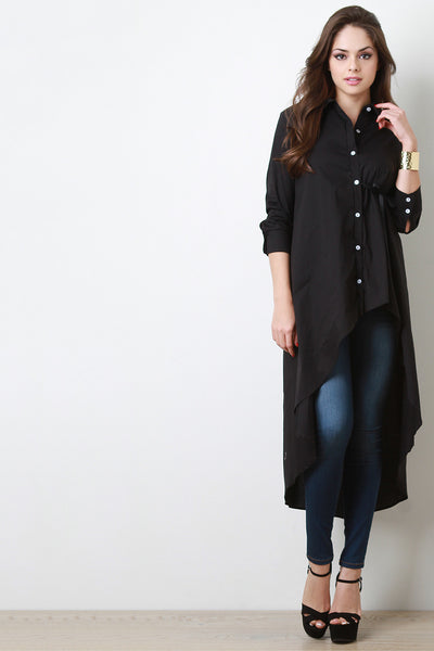 Asymmetrical Hem Button Up Maxi Top