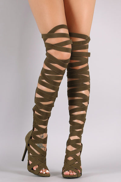 Elasticized Crisscross Straps Gladiator Heel