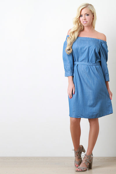 Off The Shoulder Chambray Midi Dress