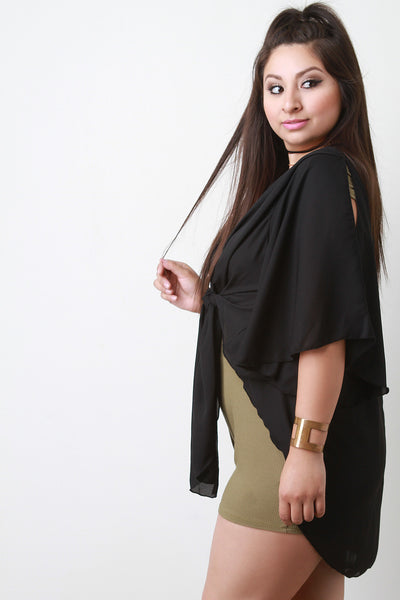 Dolman Sleeve Front Tie High-Low Top