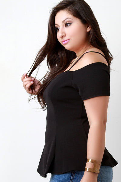 Wired V-Neck Cold Shoulder Flared Hem Top