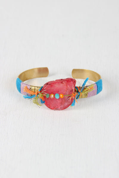 Colorful String And Stone Cuff Bracelet