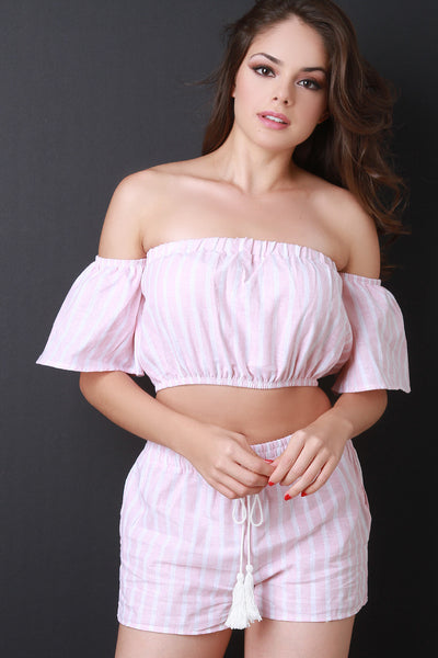 Off The Shoulder Vertical Stripe Crop Top