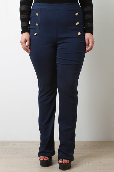 Button Accent High Waisted Pants