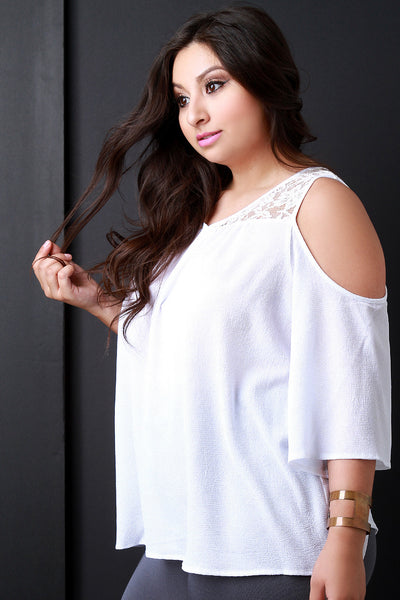 Lace Yoke Cold Shoulder Blouse