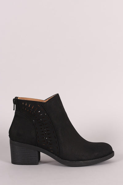 Qupid Perforated Block Heeled Western Booties