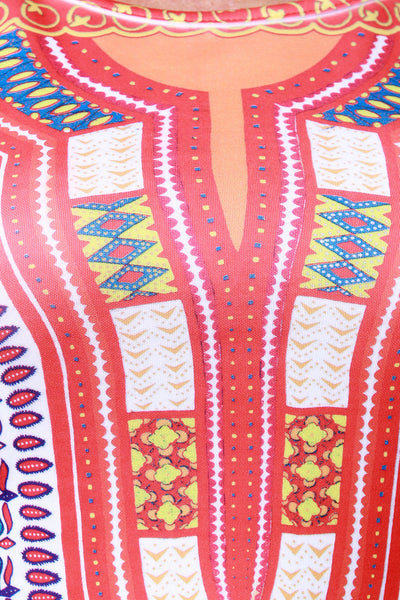 African Tribe-Inspired Elbow Sleeve Midi Dress