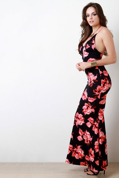 Textured Knit Floral Print Mermaid Maxi Dress