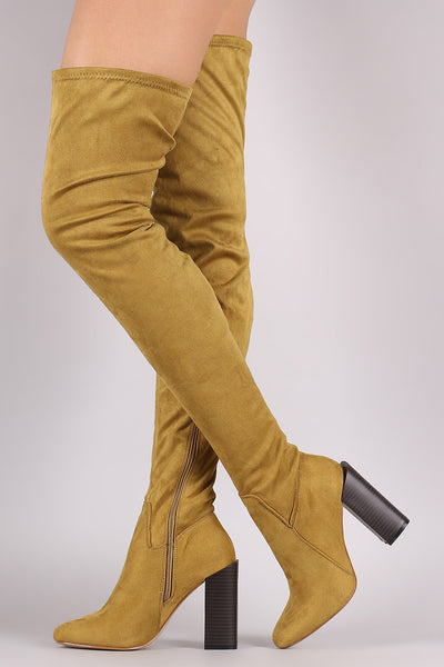 Suede Chunky Heeled Over-The-Knee Boots