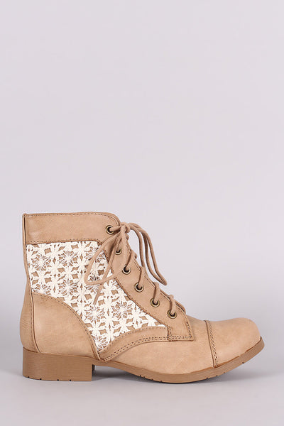 Soda Lace Inset Combat Lace-Up Booties