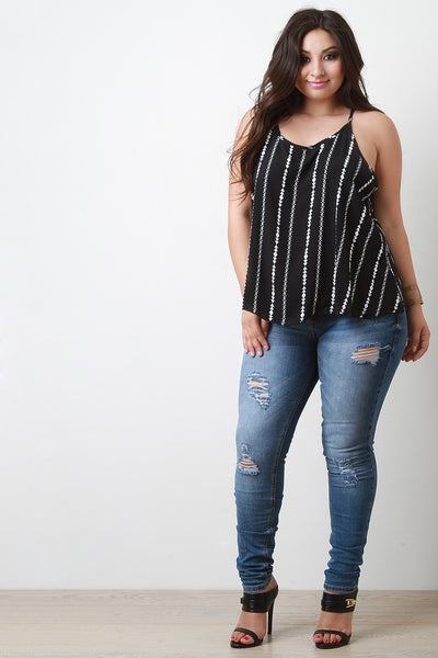 Open Slit Racerback Printed Top