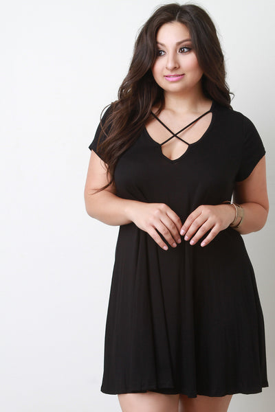 Cross Strap V Neck Tee Shirt Dress