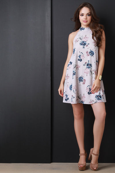 Floral Mock Neck Trapeze Dress