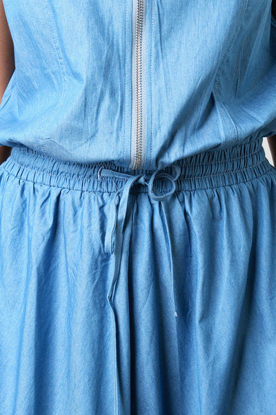 Chambray Zip-Up Baggy Jumpsuit