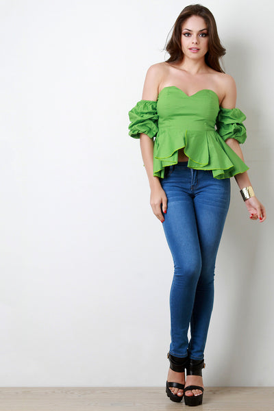 Ruffled Sleeves Peplum Tube Top