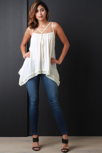 Sleeveless Chiffon Crochet Sharkbite Top