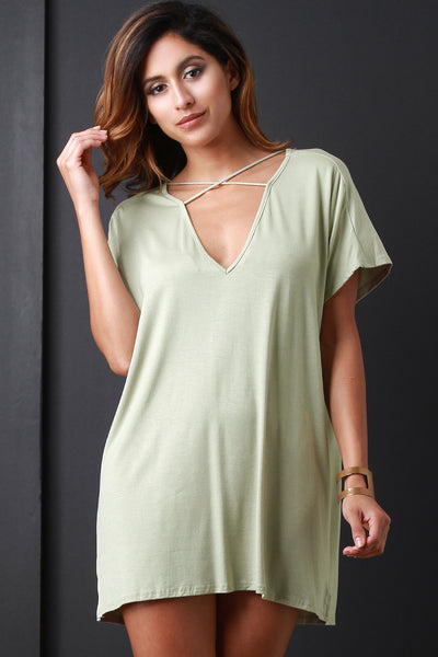 Crisscross V-Neck Yoke Boxy Dress