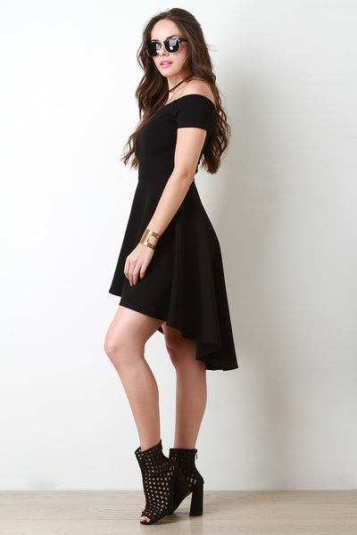 Off The Shoulder High-Low Ruffle Skater Dress